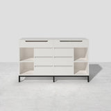 8 Drawer Modern White Double Dresser Wide Cabinet with Flip-Top Mirror & Shelves White