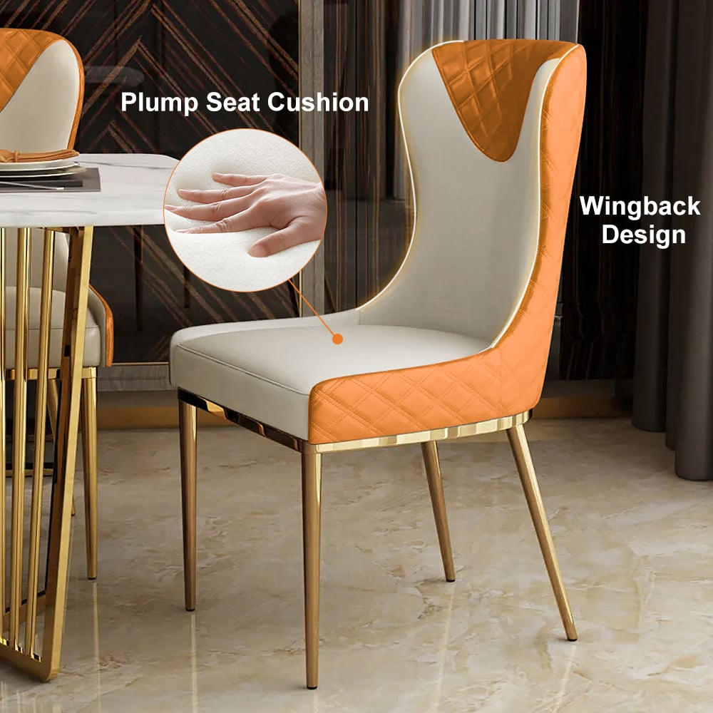 Modern Wingback Dining Chair PU Leather Upholstered Side Chair (Set of 2) Orange