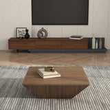 Modern Wood Coffee Table with Storage Square Drum Coffee Table with 1-Drawer Walnut