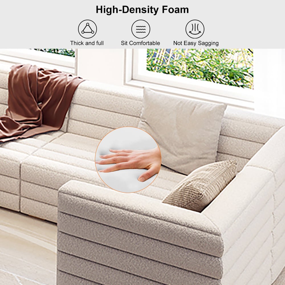 Modern L-Shaped Boucle Modular Sectional Sofa & 4-Seater Sofa White