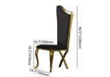 Modern Upholstered Dining Chairs Set of 2 High Back Side Chair Stainless Steel Legs Black & Gold