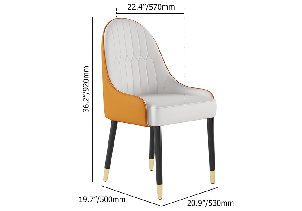 Modern PU Leather (Set of 2) Dining Chairs with Metal Legs White & Orange
