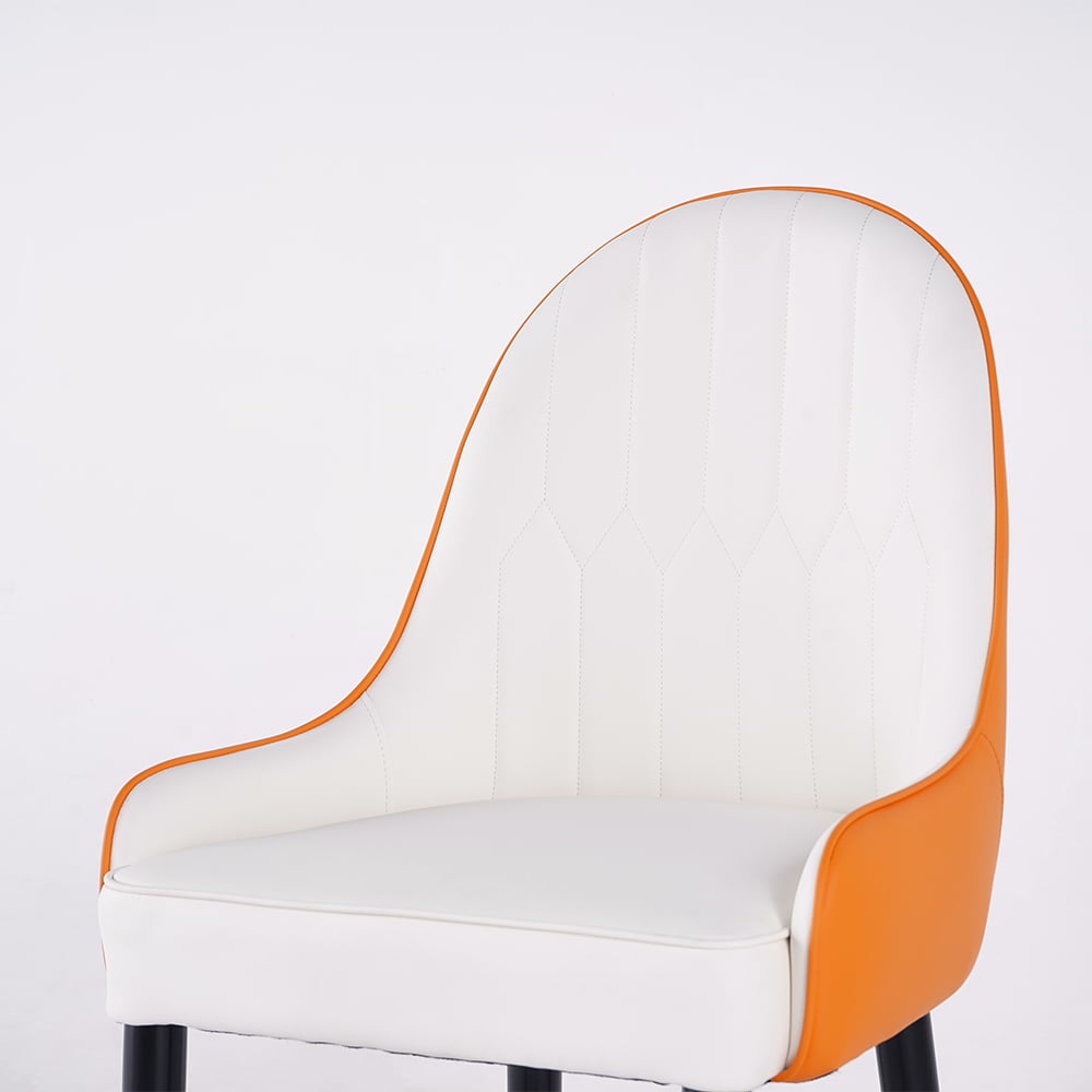 Modern PU Leather (Set of 2) Dining Chairs with Metal Legs White & Orange