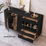 Dolawn Modern Sideboard Buffet Tempered Glass Doors & Shelf Tray Wine Rack Black