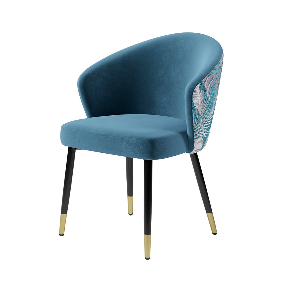 Upholstered Velvet Dining Chair Curved Back Modern Arm Chair Blue