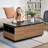 Modern Lift Top Coffee Table Multi Functional Table with Drawers & Shelves & Upholstered Stool Table Only