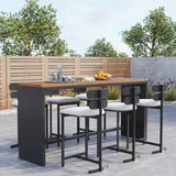 7 Pieces Rectangle Outdoor Patio Bar Dining Set with Teak Table and Chairs for 6 Person Natural & Black