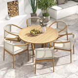 7 Pieces Teak Outdoor Dining Set Wood Round Dining Table with 6 Chairs in Natural Round