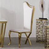 Modern Upholstered Dining Chairs Set of 2 High Back Side Chair Stainless Steel Legs White & Gold