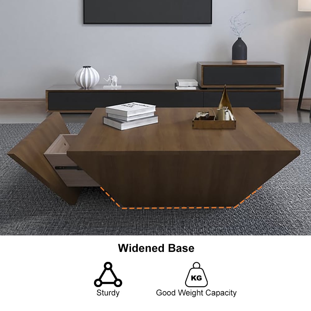 Modern Wood Coffee Table with Storage Square Drum Coffee Table with 1-Drawer Walnut