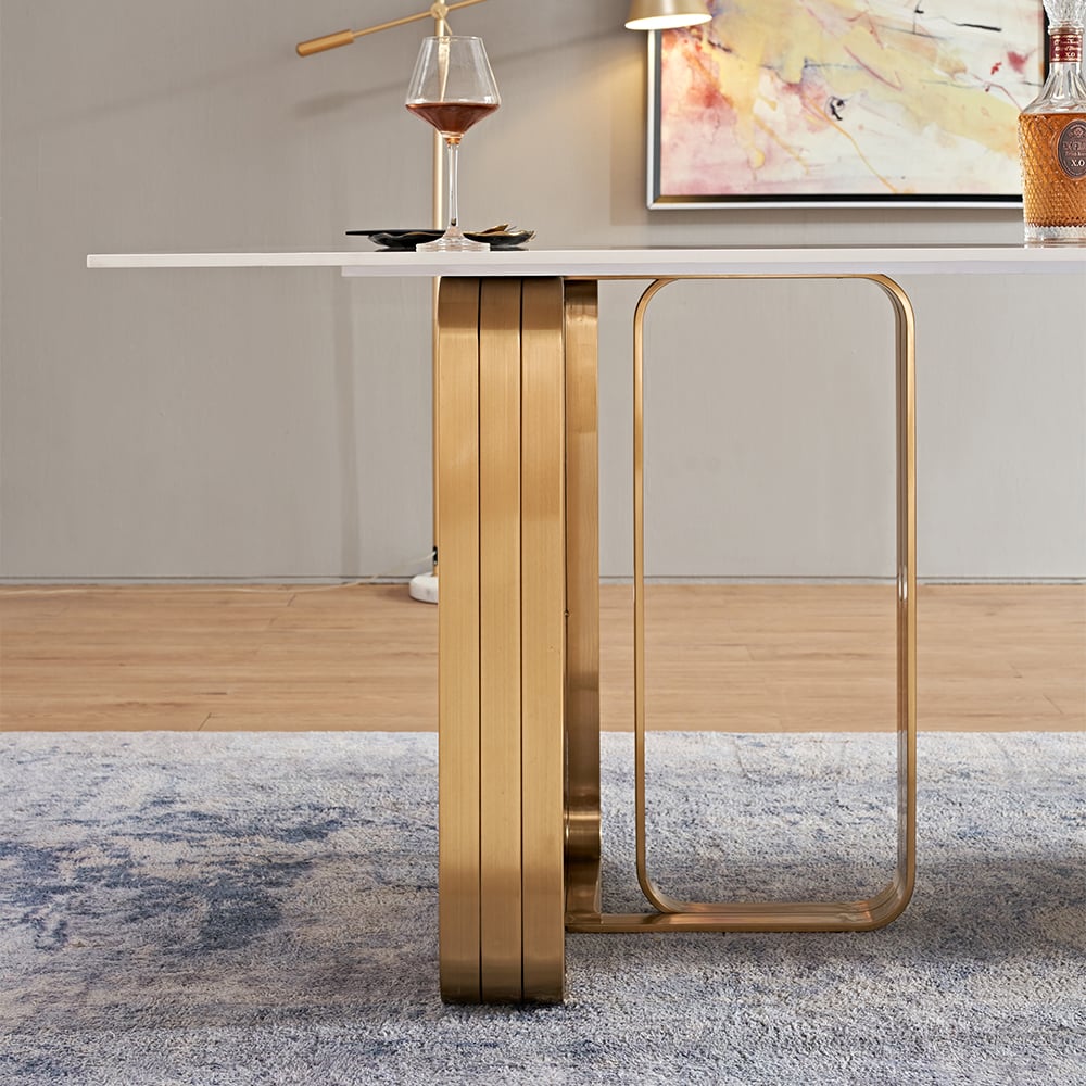 Carice Contemporary Rectangle Sintered Stone & Stainless Steel Dining Table Pandora & Gold