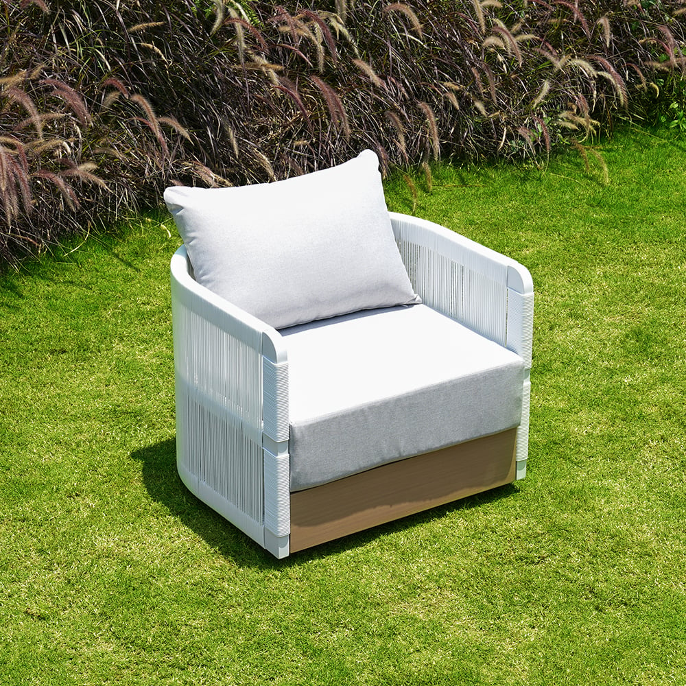 White Black Woven Rope Outdoor Swivel Chair Sofa 360 Degree Rotatable Coastal Patio Armchair White