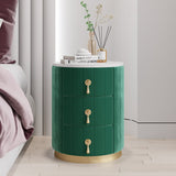 Modern Velvet Nightstand with Storage Sintered Stone Top Round Nightstand with 3 Drawers Green