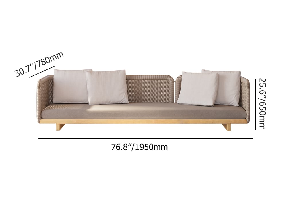 76.8" Rattan Outdoor Sofa with Cushion Pillow Patio 3-Seater Sofa in Khaki Khaki;Natural