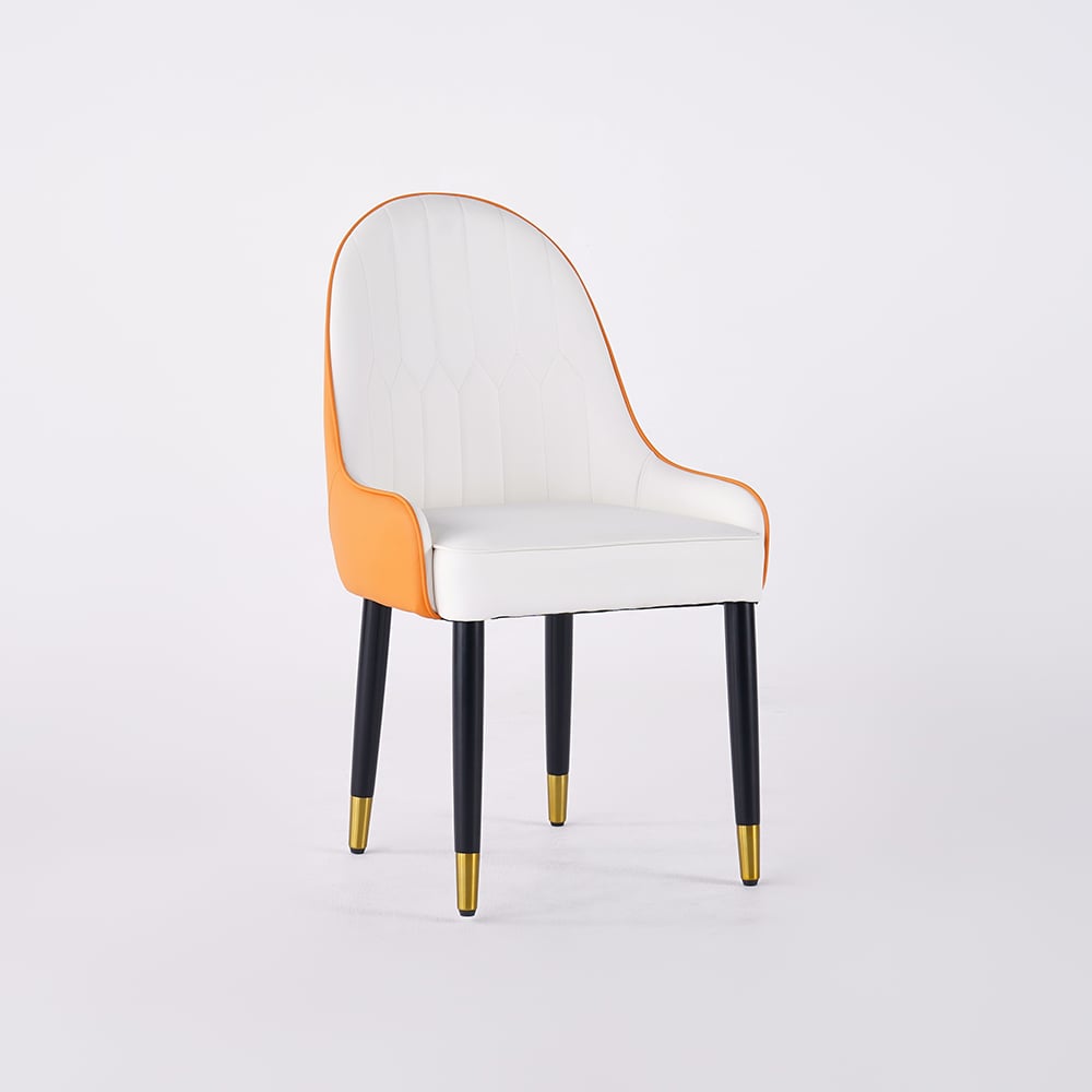 Modern PU Leather (Set of 2) Dining Chairs with Metal Legs White & Orange