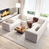 Modern L-Shaped Boucle Modular Sectional Sofa & 4-Seater Sofa White