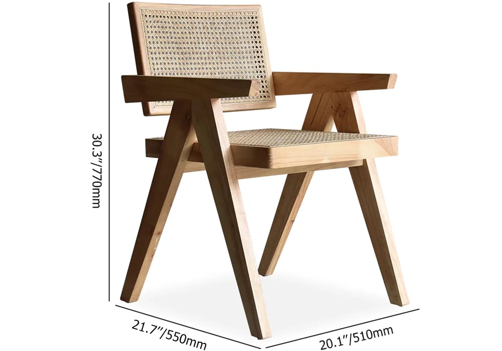 Natural Japandi Rattan Dining Chair with Solid Wood Frame Natural