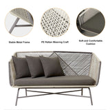 Outdoor PE Rattan Loveseat with Cushion Pillows Included Patio Sofa Metal Legs Multi