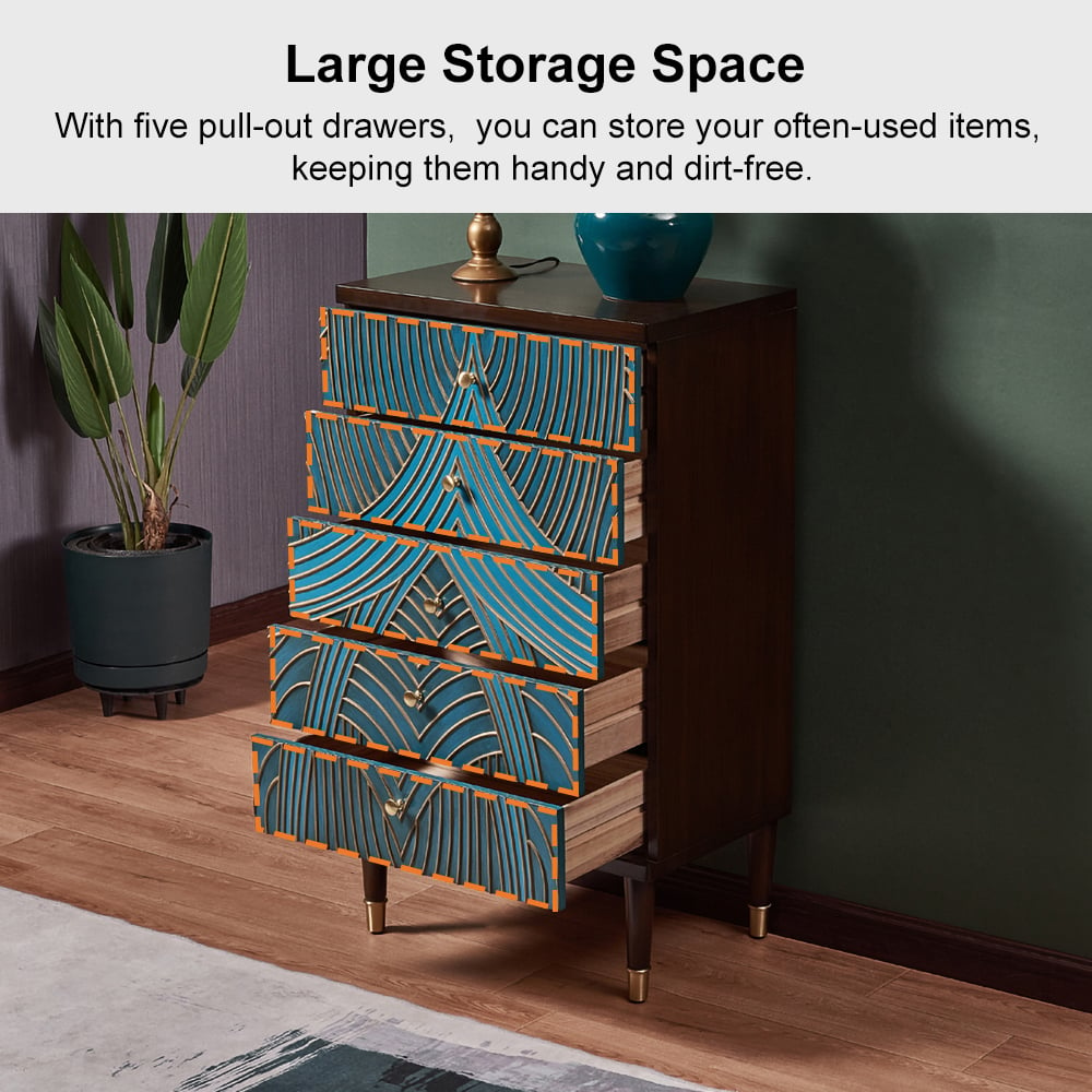 Novel Blue Cabinet Gold-Painted 3-Drawer Chest 23.6" W x 15.7" D x 41.7" H