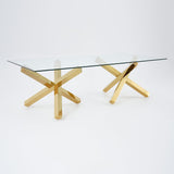 Modern Glass Dining Table with Double Pedestal in Gold Gold