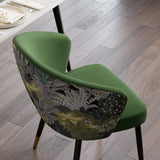 Upholstered Velvet Dining Chair Curved Back Modern Arm Chair Green