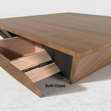 Modern Wood Coffee Table with Storage Square Drum Coffee Table with 1-Drawer Walnut