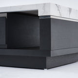 Modern Marble Coffee Table Black & White with Storage & Drawers in Wood White