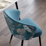 Upholstered Velvet Dining Chair Curved Back Modern Arm Chair Blue