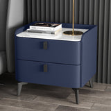 Modern Luxury 2 Drawers Bedroom Nightstand Sintered Stone Bedside Table Deep Blue