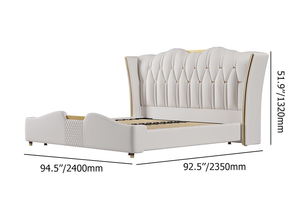 Modern Upholstered Tufted Bed with Wingback Headboard Off-White