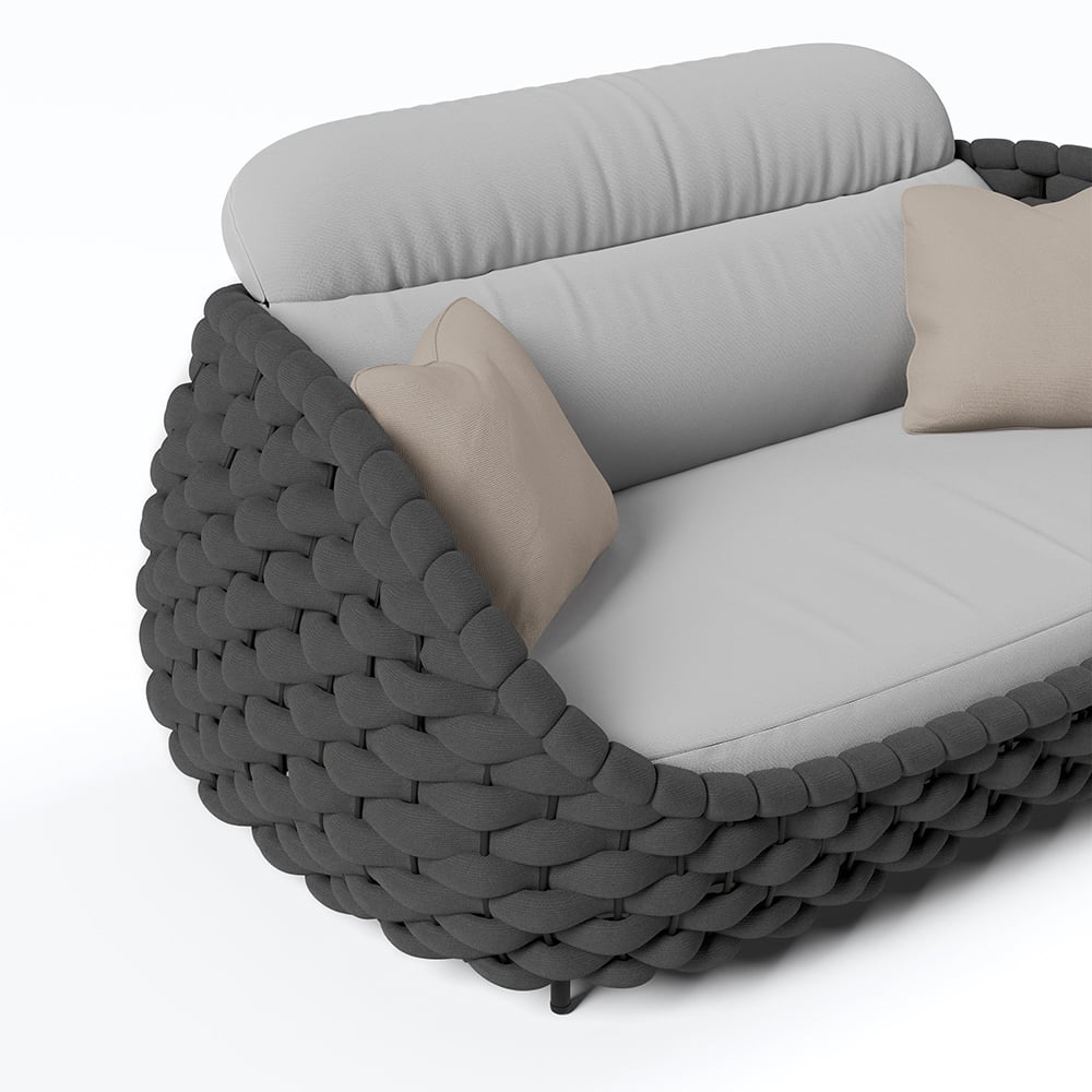 Tatta 2-Seater Woven Rope Outdoor Sofa Patio Loveseat Removable Cushion Gray & Black Gray & Black