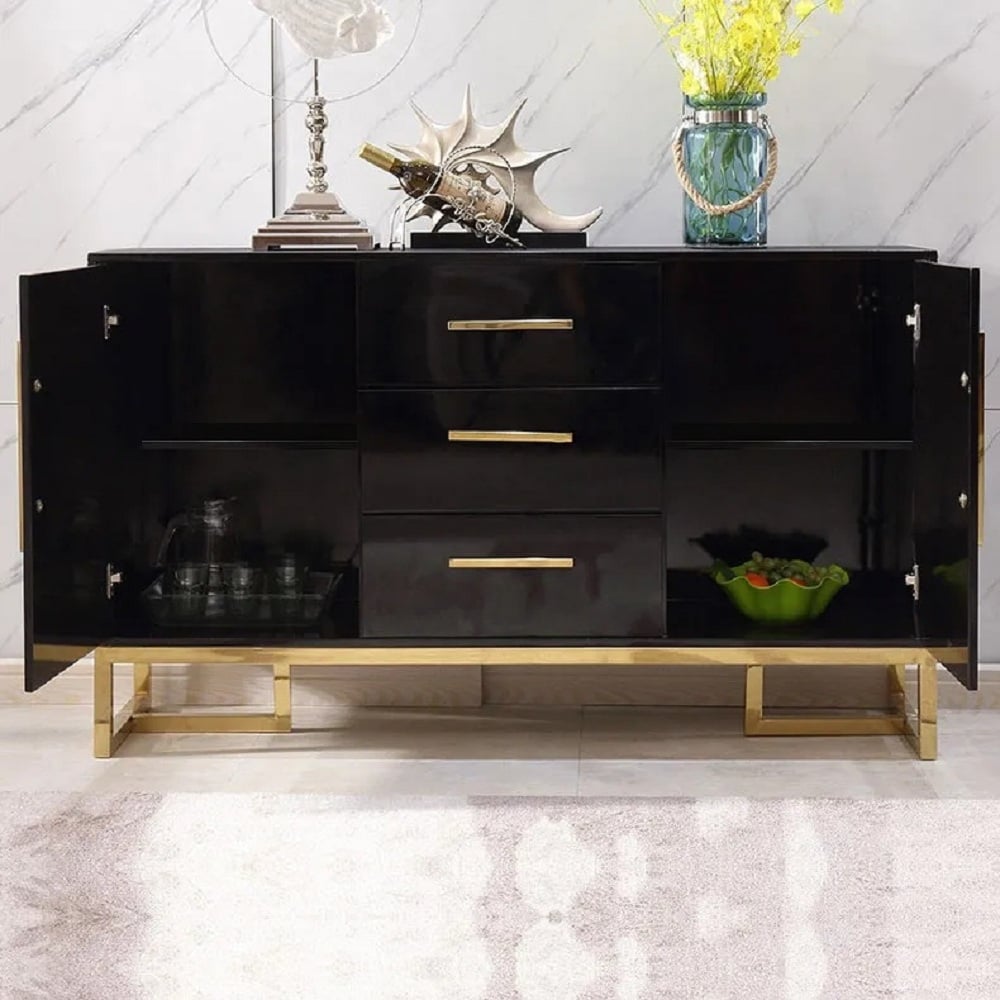 Stovf Wood Kitchen Sideboard with Drawers Modern Sideboard Buffet Black