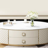 Orand White Oval Sintered Stone Top Coffee Table with 2 Drawers White