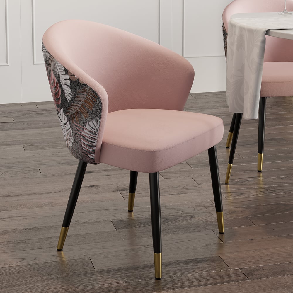 Upholstered Velvet Dining Chair Curved Back Modern Arm Chair Pink