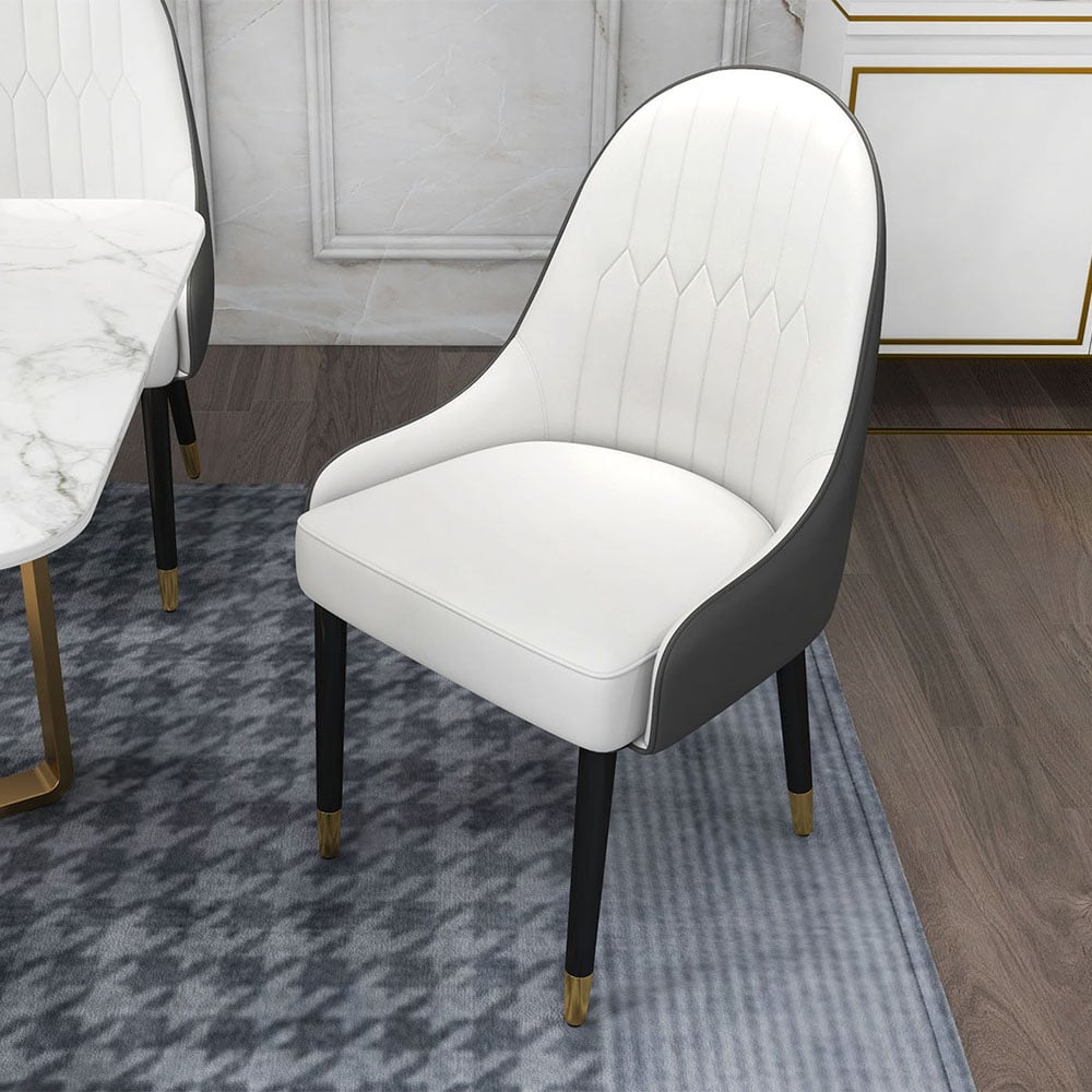 Modern PU Leather (Set of 2) Dining Chairs with Metal Legs White & Gray