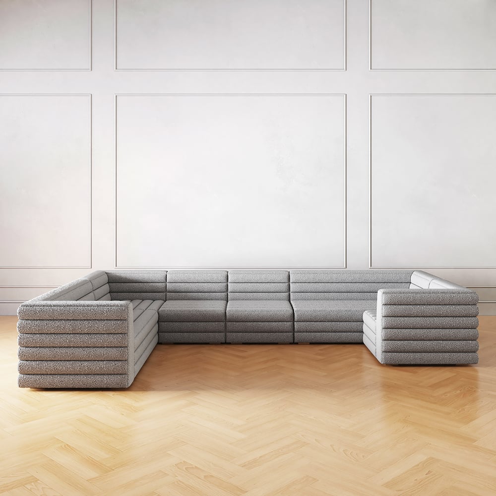 Modern L-Shaped Boucle Modular Sectional Sofa & 4-Seater Sofa Gray