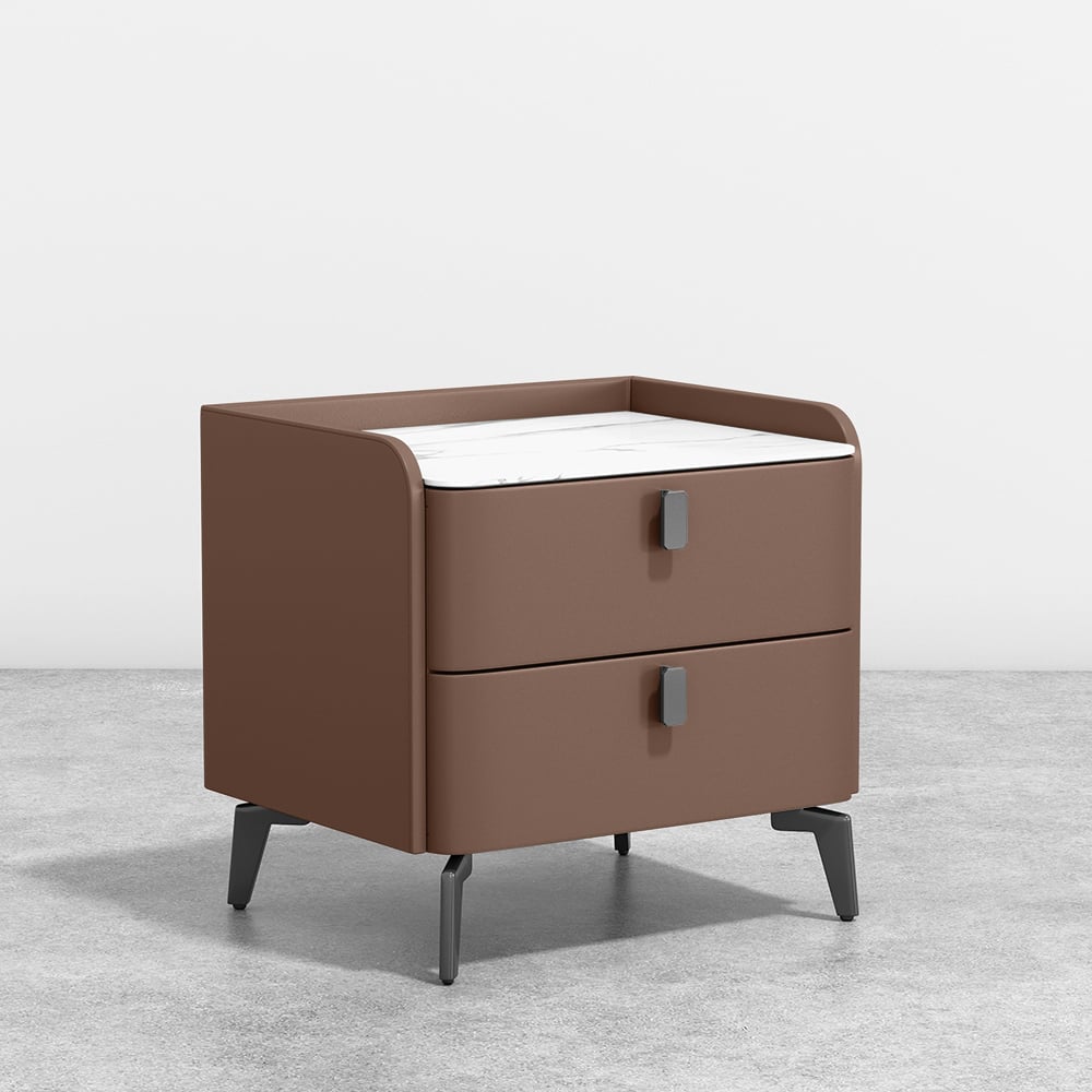 Modern Luxury 2 Drawers Bedroom Nightstand Sintered Stone Bedside Table Brown