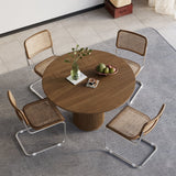 Japandi Round Small Dining Table for 2 Person Natural Wood Tabletop Walnut