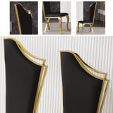 Modern Upholstered Dining Chairs Set of 2 High Back Side Chair Stainless Steel Legs Black & Gold