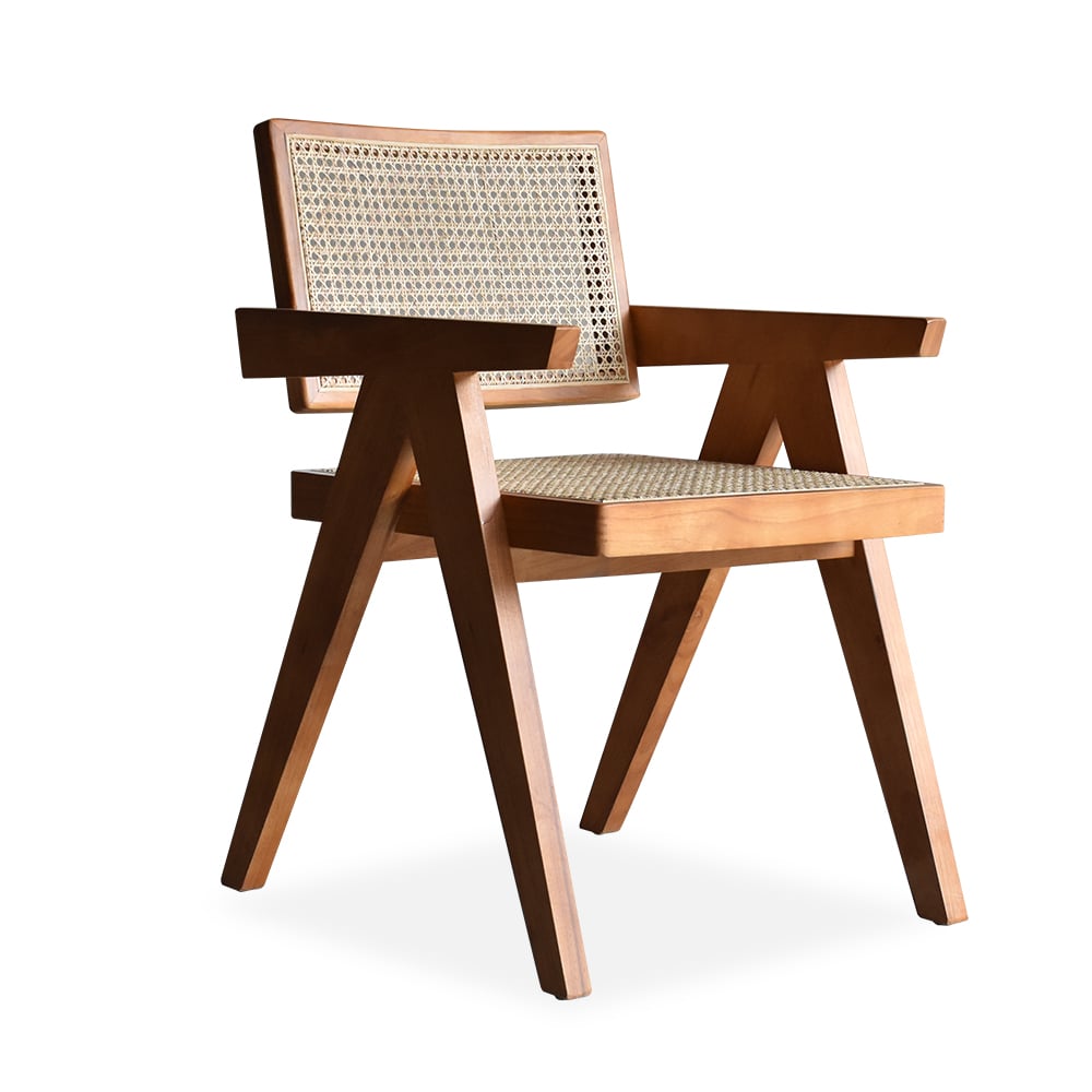 Natural Japandi Rattan Dining Chair with Solid Wood Frame Walnut