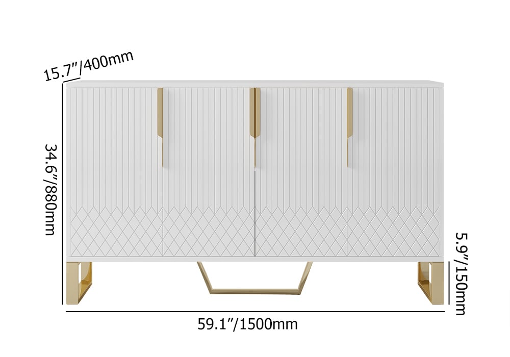 Aro Contemporary Sideboard Buffet 4-Door Sideboard Table Kitchen Buffet Table White