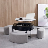 Round Lift-Top Coffee Table with Storage and 3 stool White & Black