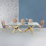 Modern Glass Dining Table with Double Pedestal in Gold Gold