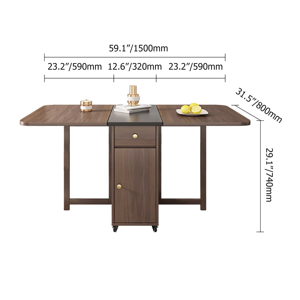 Ultic 5-Piece Modern 59" Rectangle Dining Table Set Ash Wood Foldable Walnut Walnut