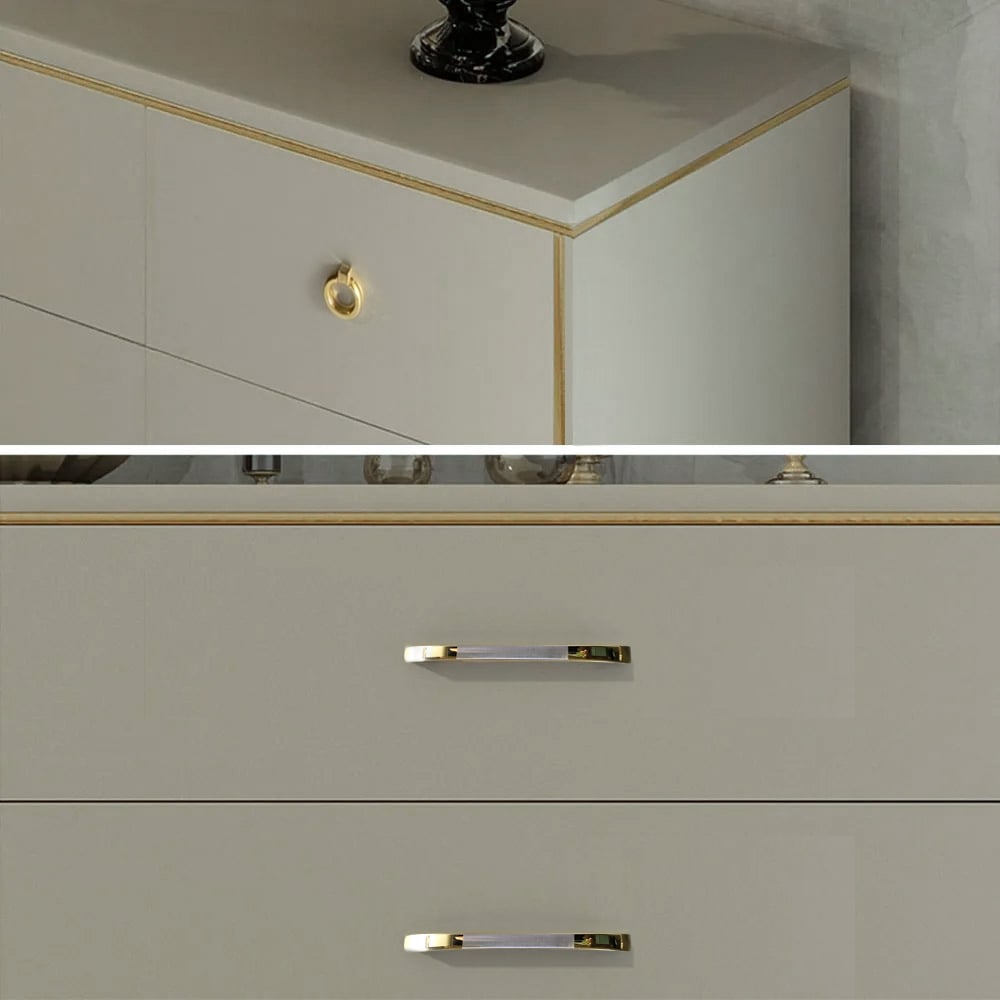 Contemporary 9-Drawer Champagne Bedroom Dresser for Storage in Gold Metal & MDF & Solid Wood & Brass