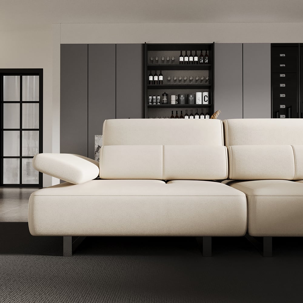 Beige Modular Sofa and Reclining Sectional Couch with Adjustable Armrest & Backrest White