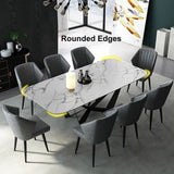 Modern Stylish Dining Table Rectangle White Sintered Stone Top in Large 78.7"L x 39.4"W x 29.5"H