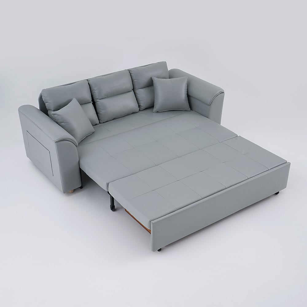 Contemporary Full Sleeper Modern Sofa with Storage & Pockets Sofa Bed Light Gray