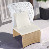 Hofer Rattan Outdoor Wingback Chair with White Cushion Pillow with Arched Bottom White