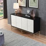 Modern Sideboard Buffet White Natural Shell Surface with Doors & Shelves White & Black